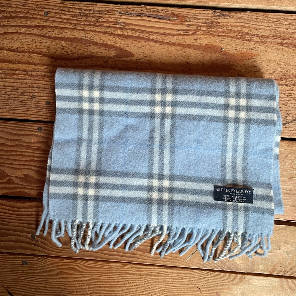 Burberry Light Blue and Gray Checkered Scarf